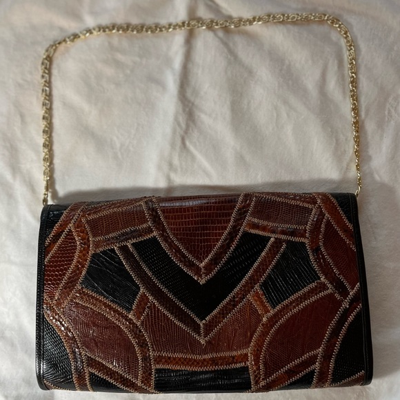 Vintage Bags By Varon, Snakeskin Brown Black Shoulder Bag - Picture 5 of 12